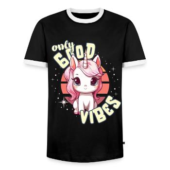 Only Good Vibes: Good Life Cute Magic Unicorn - Men's Ringer Shirt - black/white - Front - AI Model Female 172 light (172cm) & AI Model Male 178 light (178cm)