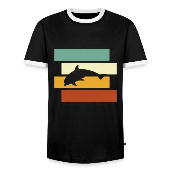 Delfin Retro - Männer Kontrast-T-Shirt - Schwarz/Weiß - Vorne - AI Model Female 172 light (172cm) & AI Model Male 178 light (178cm)