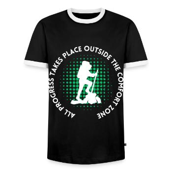 Hiking progress outside the comfort zone - Men's Ringer Shirt - black/white - Front - AI Model Female 172 light (172cm) & AI Model Male 178 light (178cm)