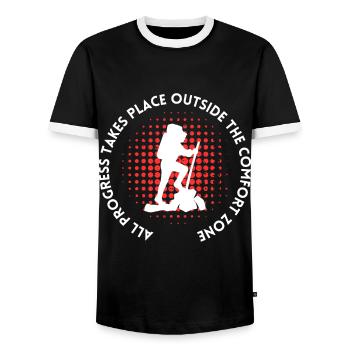 Hiking progress outside the comfort zone - Men's Ringer Shirt - black/white - Front - AI Model Female 172 light (172cm) & AI Model Male 178 light (178cm)