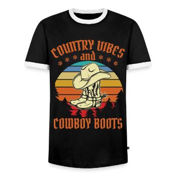Country-Vibes und Cowboystiefel - Männer Kontrast-T-Shirt - Schwarz/Weiß - Vorne - AI Model Female 172 light (172cm) & AI Model Male 178 light (178cm)