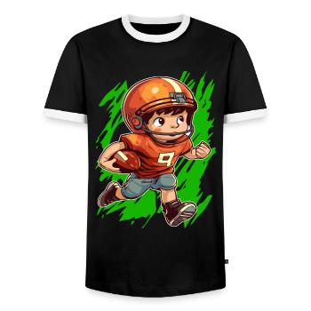 American Football Spielender Junge - Kids - Männer Kontrast-T-Shirt - Schwarz/Weiß - Vorne - AI Model Female 172 light (172cm) & AI Model Male 178 light (178cm)