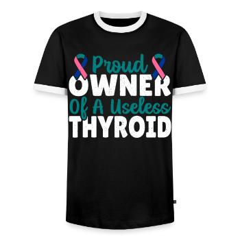 Thyroidectomy Proud Owner Of A Useless Thyroid - Men's Ringer Shirt - black/white - Front - AI Model Female 172 light (172cm) & AI Model Male 178 light (178cm)