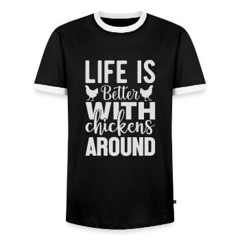 Amateur de poulet Éleveur de poulet - T-shirt contrasté Homme - noir/blanc - Devant - AI Model Female 172 light (172cm) & AI Model Male 178 light (178cm)