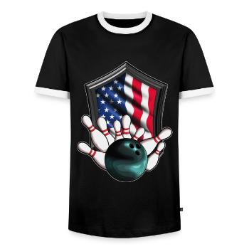 Amerika Flagge USA Bowling Kugel Pin Bowler - Männer Kontrast-T-Shirt - Schwarz/Weiß - Vorne - AI Model Female 172 light (172cm) & AI Model Male 178 light (178cm)