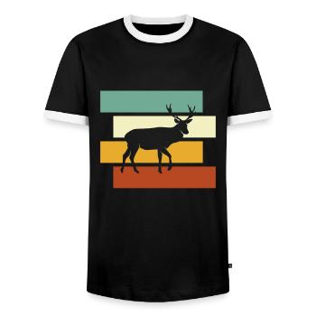 Hirsch Retro - Men's Ringer Shirt - black/white - Front - AI Model Female 172 light (172cm) & AI Model Male 178 light (178cm)