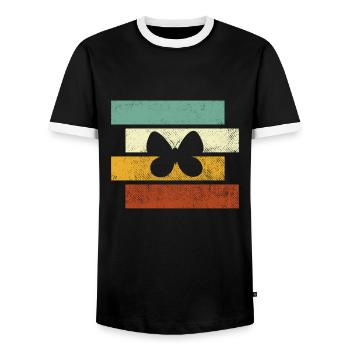 Schmetterling Retro - Männer Kontrast-T-Shirt - Schwarz/Weiß - Vorne - AI Model Female 172 light (172cm) & AI Model Male 178 light (178cm)