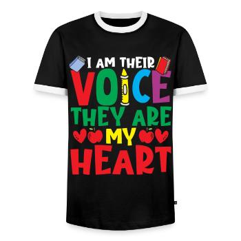 SPED Teacher I Am Their Voice Special Education - Men's Ringer Shirt - black/white - Front - AI Model Female 172 light (172cm) & AI Model Male 178 light (178cm)