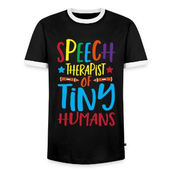 Speech Therapist Of Tiny Humans Speech Pathology - Men's Ringer Shirt - black/white - Front - AI Model Female 172 light (172cm) & AI Model Male 178 light (178cm)