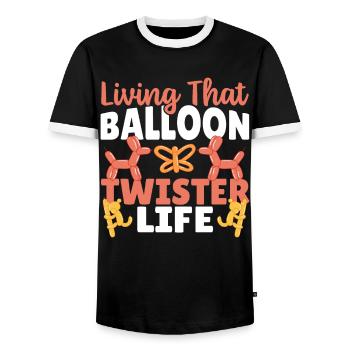 La vie d’un artiste de ballons Balloon Twisters - T-shirt contrasté Homme - noir/blanc - Devant - AI Model Female 172 light (172cm) & AI Model Male 178 light (178cm)