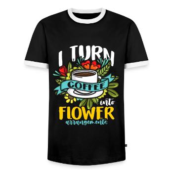 Fleuriste Je transforme le café en bouquet de fleurs Fleuristes - T-shirt contrasté Homme - noir/blanc - Devant - AI Model Female 172 light (172cm) & AI Model Male 178 light (178cm)