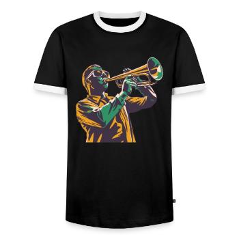 Fan train marching band - Men's Ringer Shirt - black/white - Front - AI Model Female 172 light (172cm) & AI Model Male 178 light (178cm)