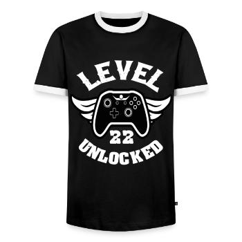 Level 22 Unlocked 22 Birthday - Men's Ringer Shirt - black/white - Front - AI Model Female 172 light (172cm) & AI Model Male 178 light (178cm)