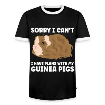 Guinea Pig Gift Pet Guinea Pig - Men's Ringer Shirt - black/white - Front - AI Model Female 172 light (172cm) & AI Model Male 178 light (178cm)
