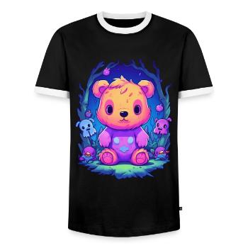 Cute Pink Bear Teddy Cuddly Toy - Men's Ringer Shirt - black/white - Front - AI Model Female 172 light (172cm) & AI Model Male 178 light (178cm)