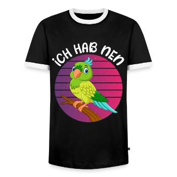 Budgie Ich hab nen Vogel Sittich - Männer Kontrast-T-Shirt - Schwarz/Weiß - Vorne - AI Model Female 172 light (172cm) & AI Model Male 178 light (178cm)