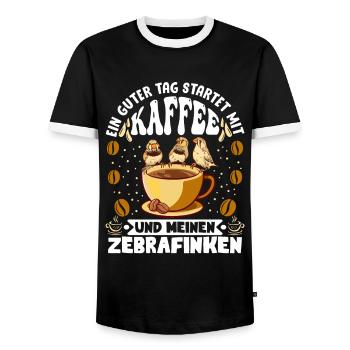 Ein guter Tag startet mit Kaffee Fan Zebrafink - Männer Kontrast-T-Shirt - Schwarz/Weiß - Vorne - AI Model Female 172 light (172cm) & AI Model Male 178 light (178cm)