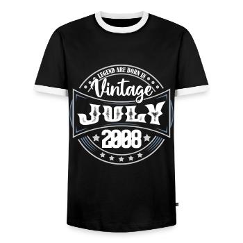 Juli 2008. Geburtstagsgeschenk Juli 2008. - Männer Kontrast-T-Shirt - Schwarz/Weiß - Vorne - AI Model Female 172 light (172cm) & AI Model Male 178 light (178cm)