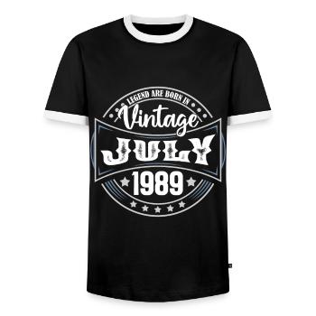 Juli 1989. Geburtstagsgeschenk Juli 1989. - Männer Kontrast-T-Shirt - Schwarz/Weiß - Vorne - AI Model Female 172 light (172cm) & AI Model Male 178 light (178cm)