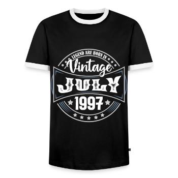 1997 July. Birthday gift July 1997. - Men's Ringer Shirt - black/white - Front - AI Model Female 172 light (172cm) & AI Model Male 178 light (178cm)