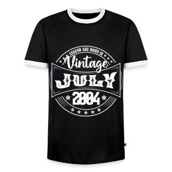 Juli 2004. Geburtstagsgeschenk Juli 2004. - Männer Kontrast-T-Shirt - Schwarz/Weiß - Vorne - AI Model Female 172 light (172cm) & AI Model Male 178 light (178cm)