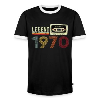 1970 Birthday Vintage Cassette - Men's Ringer Shirt - black/white - Front - AI Model Female 172 light (172cm) & AI Model Male 178 light (178cm)