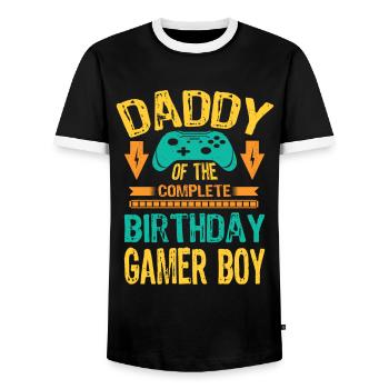 Daddy Of the Birthday Gamer Boy gift Idea - Men's Ringer Shirt - black/white - Front - AI Model Female 172 light (172cm) & AI Model Male 178 light (178cm)