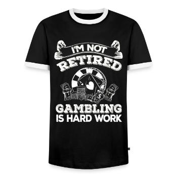 Casino Gambling Slot Machine Card Game - Men's Ringer Shirt - black/white - Front - AI Model Female 172 light (172cm) & AI Model Male 178 light (178cm)