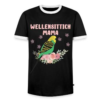 Wellensittich Mama Budgie Mom Sittich Vogelfreund - Männer Kontrast-T-Shirt - Schwarz/Weiß - Vorne - AI Model Female 172 light (172cm) & AI Model Male 178 light (178cm)