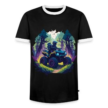 Offroad Quad Race Forest Cartoon Illustration - Men's Ringer Shirt - black/white - Front - AI Model Female 172 light (172cm) & AI Model Male 178 light (178cm)