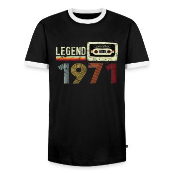 1971 Birthday Vintage Cassette - Men's Ringer Shirt - black/white - Front - AI Model Female 172 light (172cm) & AI Model Male 178 light (178cm)