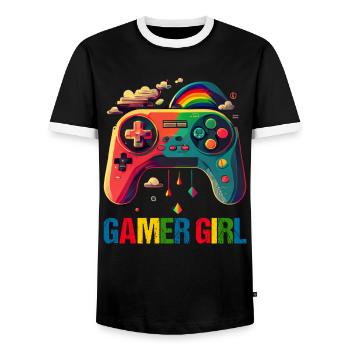 Gaming Console PC Gamer Girl Gamer Girl - Men's Ringer Shirt - black/white - Front - AI Model Female 172 light (172cm) & AI Model Male 178 light (178cm)