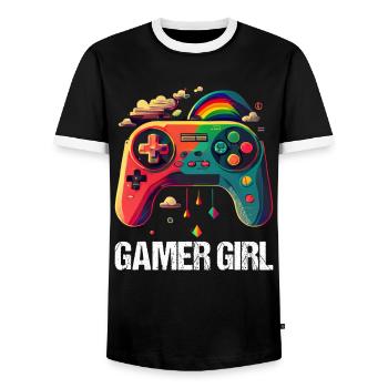 Gaming Console PC Gamer Girl Gamer Girl - Men's Ringer Shirt - black/white - Front - AI Model Female 172 light (172cm) & AI Model Male 178 light (178cm)