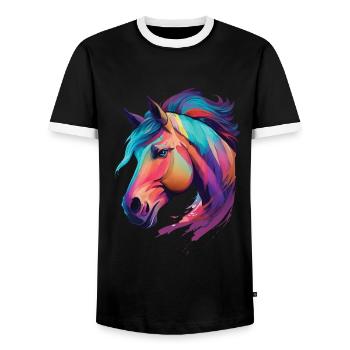 Pony horse head beautiful artwork for riders - Men's Ringer Shirt - black/white - Front - AI Model Female 172 light (172cm) & AI Model Male 178 light (178cm)