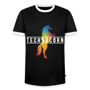 EDM Technocorn Unicorn Festival Music - Men's Ringer Shirt - black/white - Front - AI Model Female 172 light (172cm) & AI Model Male 178 light (178cm)