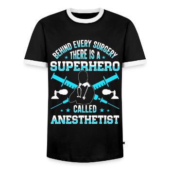 Anesthesiologist Anesthesia Anesthesiology Anesthesiologist - Men's Ringer Shirt - black/white - Front - AI Model Female 172 light (172cm) & AI Model Male 178 light (178cm)