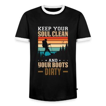 Hiker Mountain Funny Hiking - Men's Ringer Shirt - black/white - Front - AI Model Female 172 light (172cm) & AI Model Male 178 light (178cm)