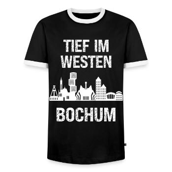 Deep in the West Bochum Pott Coal Ruhr Area Ruhr - Men's Ringer Shirt - black/white - Front - AI Model Female 172 light (172cm) & AI Model Male 178 light (178cm)