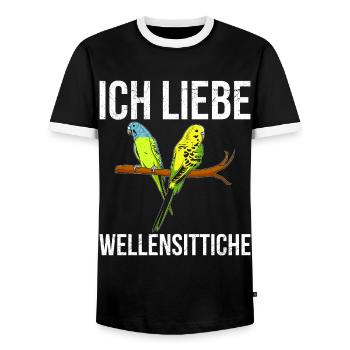 Ich liebe Wellensittiche Vogelliebhaber Sittich - Männer Kontrast-T-Shirt - Schwarz/Weiß - Vorne - AI Model Female 172 light (172cm) & AI Model Male 178 light (178cm)
