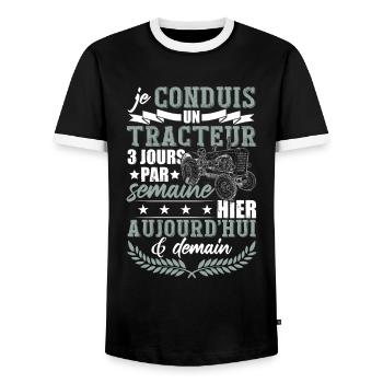 Je Conduis Un Tracteur - T-shirt contrasté Homme - noir/blanc - Devant - AI Model Female 172 light (172cm) & AI Model Male 178 light (178cm)