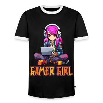 Gaming Konsole PC Zockerin Mädchen Gamer Girl - Männer Kontrast-T-Shirt - Schwarz/Weiß - Vorne - AI Model Female 172 light (172cm) & AI Model Male 178 light (178cm)