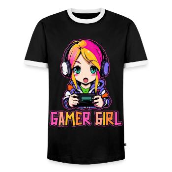 Gaming Console PC Gamer Girl Gamer Girl - Men's Ringer Shirt - black/white - Front - AI Model Female 172 light (172cm) & AI Model Male 178 light (178cm)