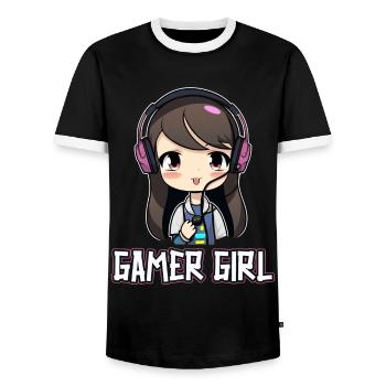 Gaming Console PC Gamer Girl Gamer Girl - Men's Ringer Shirt - black/white - Front - AI Model Female 172 light (172cm) & AI Model Male 178 light (178cm)
