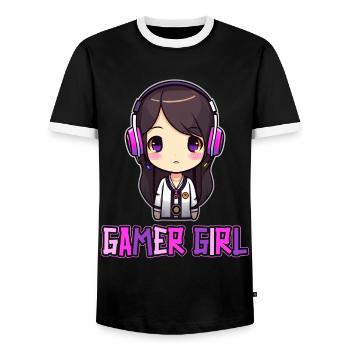 Gaming Konsole PC Zockerin Mädchen Gamer Girl - Männer Kontrast-T-Shirt - Schwarz/Weiß - Vorne - AI Model Female 172 light (172cm) & AI Model Male 178 light (178cm)