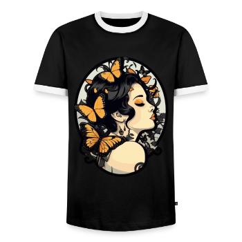 Fille gothique aux papillons: esthétique gothique - T-shirt contrasté Homme - noir/blanc - Devant - AI Model Female 172 light (172cm) & AI Model Male 178 light (178cm)