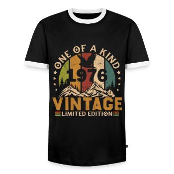 1976 Vintage Original 1976 Birthday Gift - Men's Ringer Shirt - black/white - Front - AI Model Female 172 light (172cm) & AI Model Male 178 light (178cm)