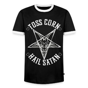 Drôle de trou de maïs Cornhole - T-shirt contrasté Homme - noir/blanc - Devant - AI Model Female 172 light (172cm) & AI Model Male 178 light (178cm)