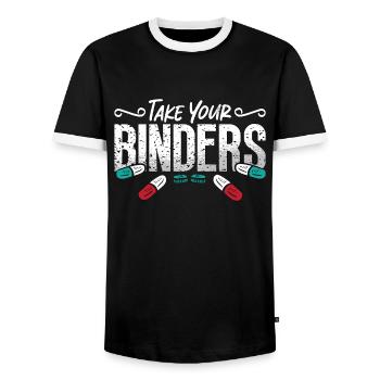 Dietitian Take Your Binders Nutrition Dietitians - Men's Ringer Shirt - black/white - Front - AI Model Female 172 light (172cm) & AI Model Male 178 light (178cm)