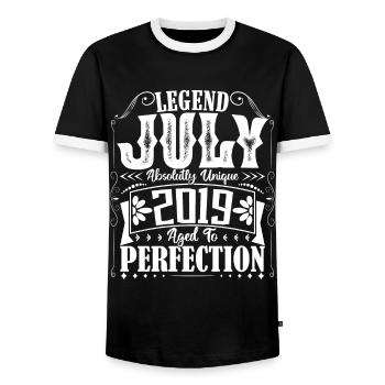 July 2019. Birthday gift July 2019. - Men's Ringer Shirt - black/white - Front - AI Model Female 172 light (172cm) & AI Model Male 178 light (178cm)
