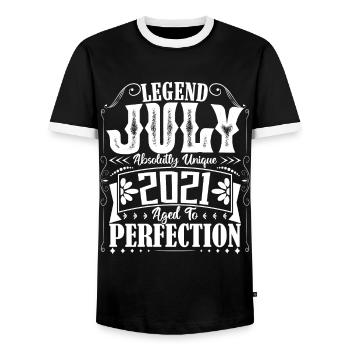 July 2021. Birthday Gift July 2021. - Men's Ringer Shirt - black/white - Front - AI Model Female 172 light (172cm) & AI Model Male 178 light (178cm)